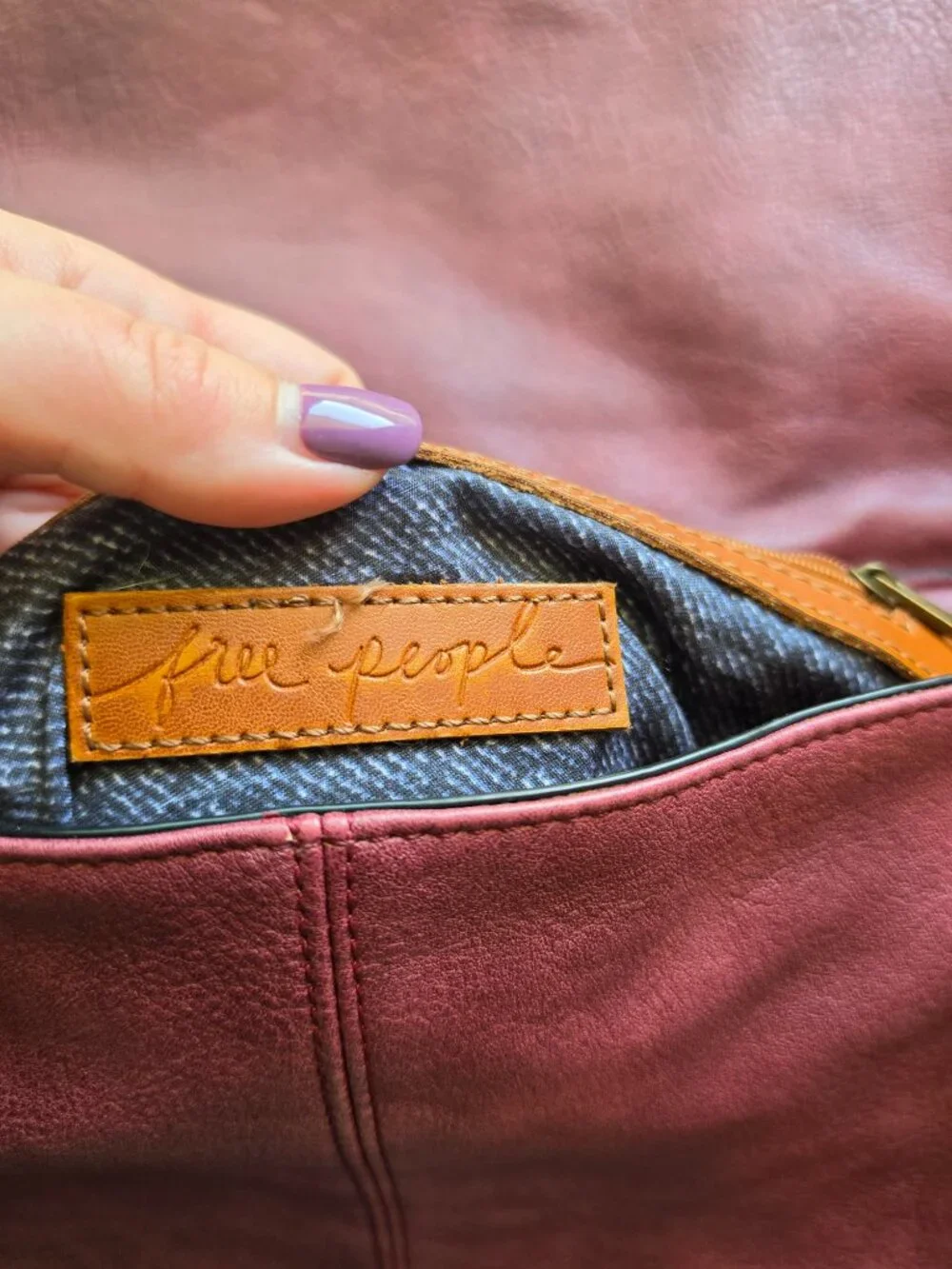 Free People Burgundy Vegan Leather Woven Flap Shoulder Bag Boho